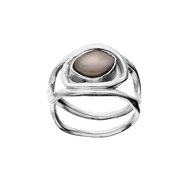 Naomi ring i genanvendt sølv med oval grå månesten fra Maanesten New Horizons AW22.